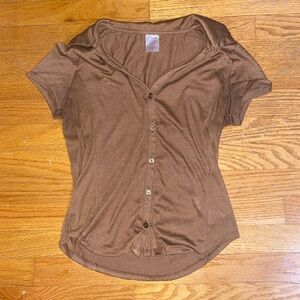 Brown Button-Up Women's Top